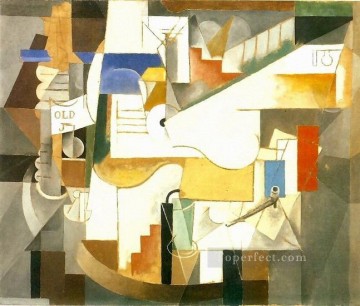  Bouteille Pintura - Pipa Bouteille guitare 1912 Cubismo